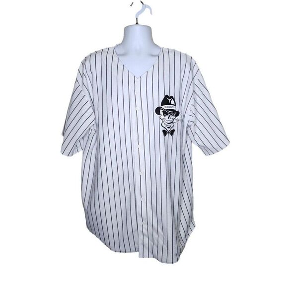 Baseball Jersey Skull Mens Size 2XL White Black D106 Mafia Cigar - Picture 1 of 5